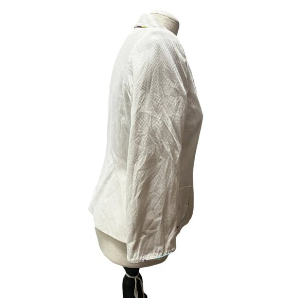 Stresa Collared Purple Button Cotton Blazer Sz 8 (Medium) Womens Cream Floral Ta - Picture 8 of 10